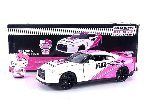 Jada Toys Toyko Speed 1:24 2009 Nissan GT-R R35 Die-cast Car & Hello Kitty Racing Figure, Toys for Kids and Adults