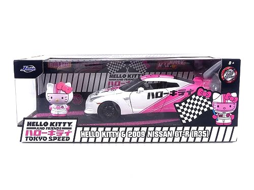 Jada Toys Toyko Speed 1:24 2009 Nissan GT-R R35 Die-cast Car & Hello Kitty Racing Figure, Toys for Kids and Adults