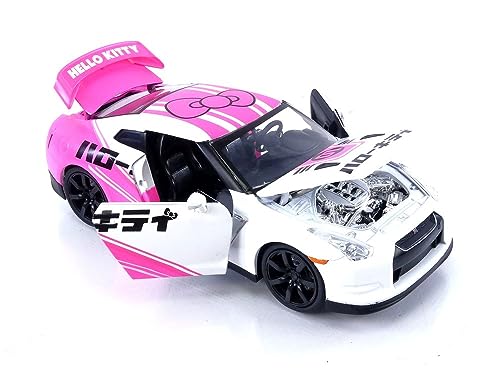 Jada Toys Toyko Speed 1:24 2009 Nissan GT-R R35 Die-cast Car & Hello Kitty Racing Figure, Toys for Kids and Adults