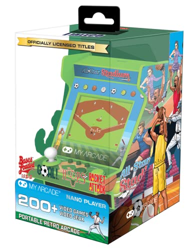 My Arcade All Star Stadium Nano Player- Portable Mini Arcade Machine with 207 Retro Games, 2.4" Screen, Green, Tiny Arcade