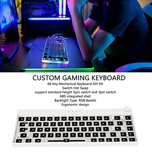 Yoidesu RGB Mechanical Keyboard DIY Kit, 68 Keys Hot Swappable Modular Custom Keyboard, 3Pin/5Pin Switch, Wireless 2.4G/Bluetooth/Type C Wired Gaming Keyboard(White)