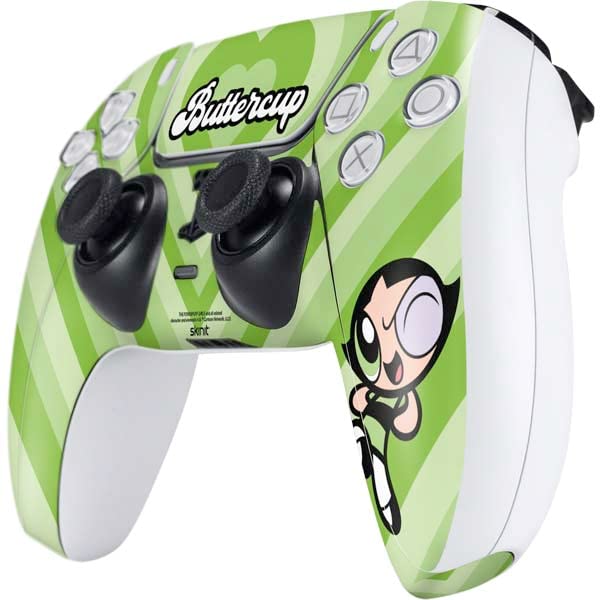 Skinit Decal Gaming Skin Compatible with PS5 Controller - Officially Licensed Cartoon Network Powerpuff Girls Buttercup Green Hearts Design