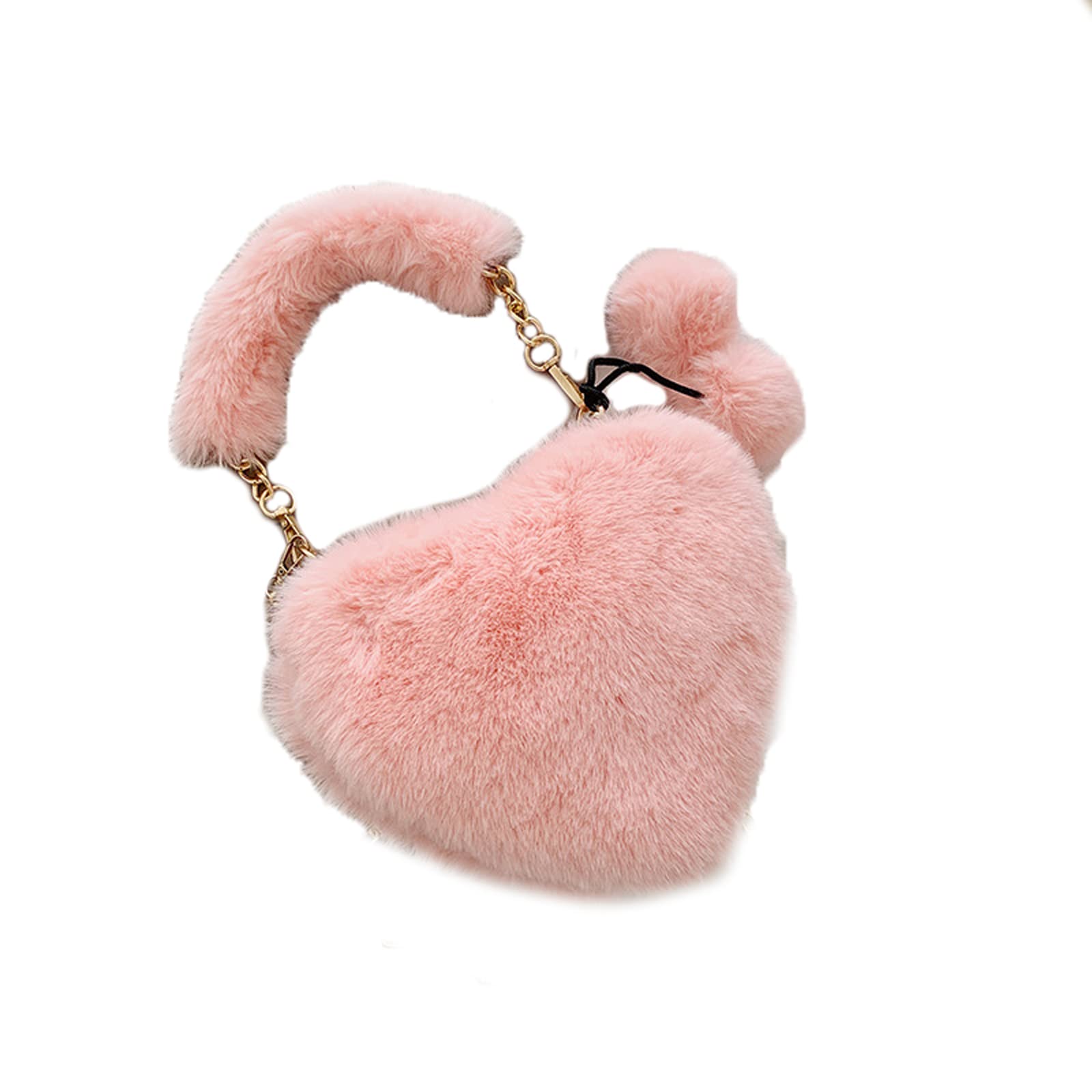 Women Girls Furry Heart Purse Fluffy Faux Fur Messenger Bag Small Shoulder Bags Cell Phone Case Holder Clutch, Halloween Christmas Cross Body Handbags