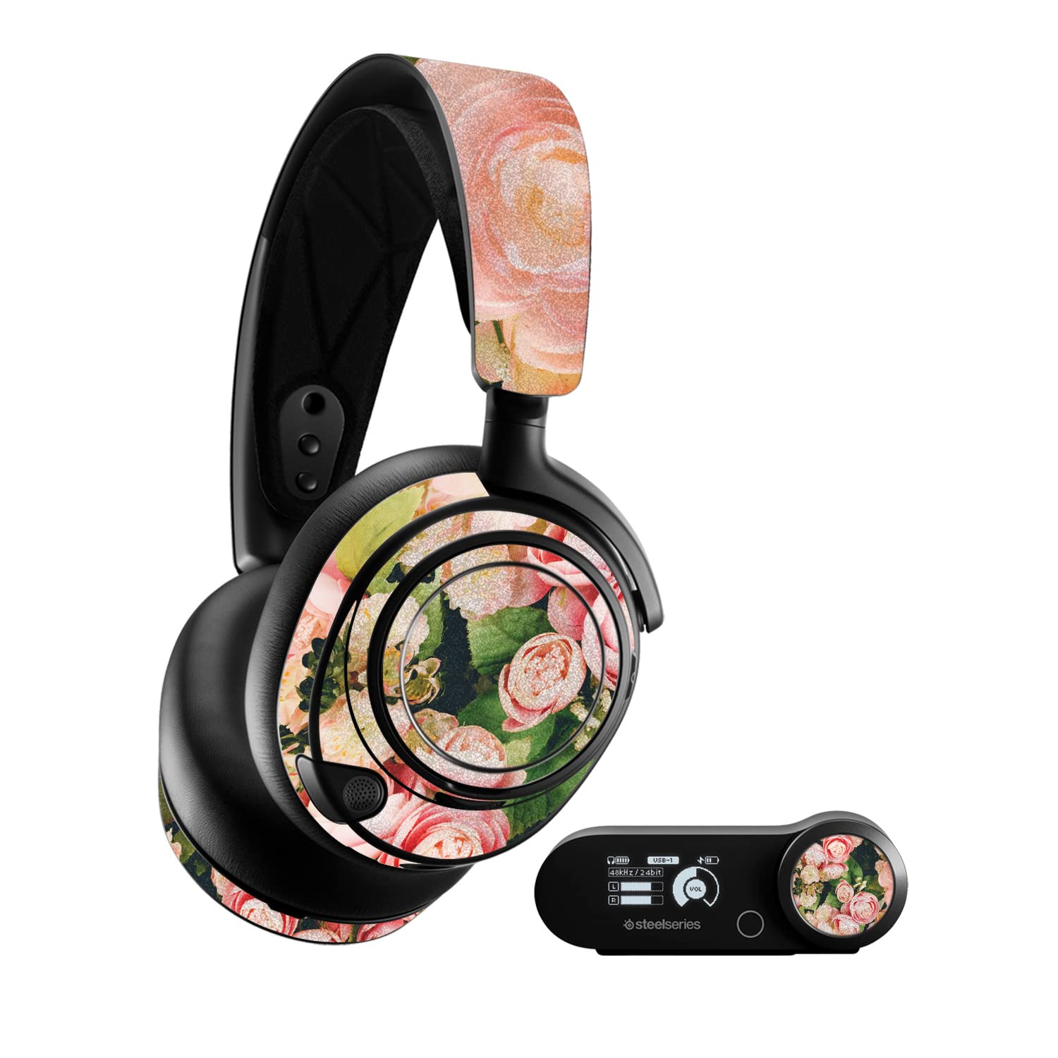 MightySkins Glossy Glitter Skin Compatible with SteelSeries Arctis Nova Pro - Faded Roses | Protective, Durable High-Gloss Glitter Finish | Easy to Apply, Remove, and Change Styles | Made in The USA