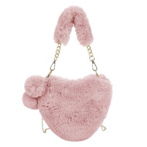 women girls furry heart purse fluffy faux fur messenger bag small shoulder bags cell phone case holder clutch, halloween christmas cross body handbags