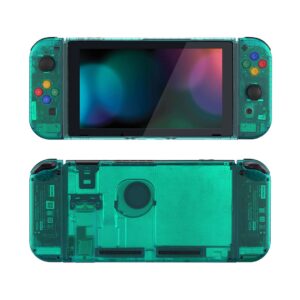 extremerate clear emerald green front back plate for nintendo switch console, ns joycon handheld controller housing with colorful buttons, replacement shell for nintendo switch - switch not included