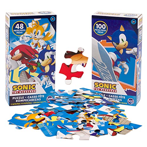 Sonic The Hedgehog Puzzle for Kids Set - Bundle with 2 Sonic Puzzles, Stickers, More | 48 Pc, 100 Pc Sonic Puzzles for Kids Ages 4-8