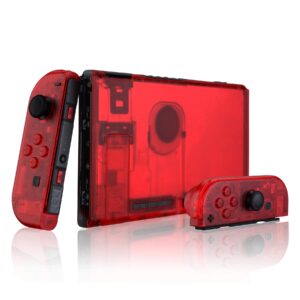 eXtremeRate Clear Red Front Back Plate for Nintendo Switch Console, NS Joycon Handheld Controller Housing with Full Set Buttons, Replacement Shell for Nintendo Switch - Switch NOT Included