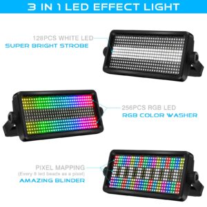 OPPSK LED Stage Strobe Effect Lights - 120W RGBW DJ Light with 48 Zones Chasing by DMX Control Sound Activated Auto Play Wall Washer Uplight for Christmas Party Church Wedding Club Stage Lighting