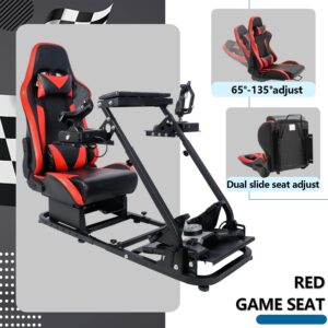 Minneer Foldable Racing Flight Simulation Cockpit with Red Seat Fit for Logitech/Thrustmaster/Fanatec X56 X52 G29 G920 T248,Double Levers Drive Gaming Wheel Stand,Not Included Wheel, Pedal & Handbrake