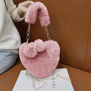 Women Girls Furry Heart Purse Fluffy Faux Fur Messenger Bag Small Shoulder Bags Cell Phone Case Holder Clutch, Halloween Christmas Cross Body Handbags