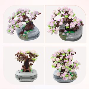 Waktuk Mini Bricks Sakura Bonsai Model Cherry Blossom Potted Plant Tree Building Block Kit 426 PCS, Mini Particle Simulation Flower Botanical Collection Construction Toy