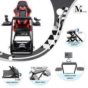 Minneer Foldable Racing Flight Simulation Cockpit with Red Seat Fit for Logitech/Thrustmaster/Fanatec X56 X52 G29 G920 T248,Double Levers Drive Gaming Wheel Stand,Not Included Wheel, Pedal & Handbrake