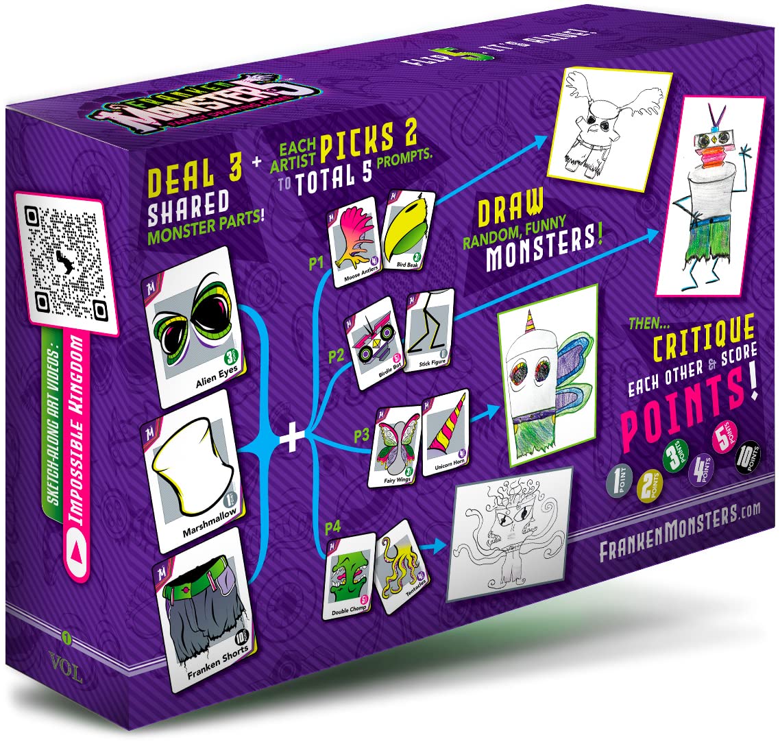 Frankenstein Monsters Drawing Game for Creative Family Fun! 150 Art Prompts Cards to Doodle Monster Mashup Artwork! Gift for Artists Kids, Teens to Boost Imagination Play & Creativity!