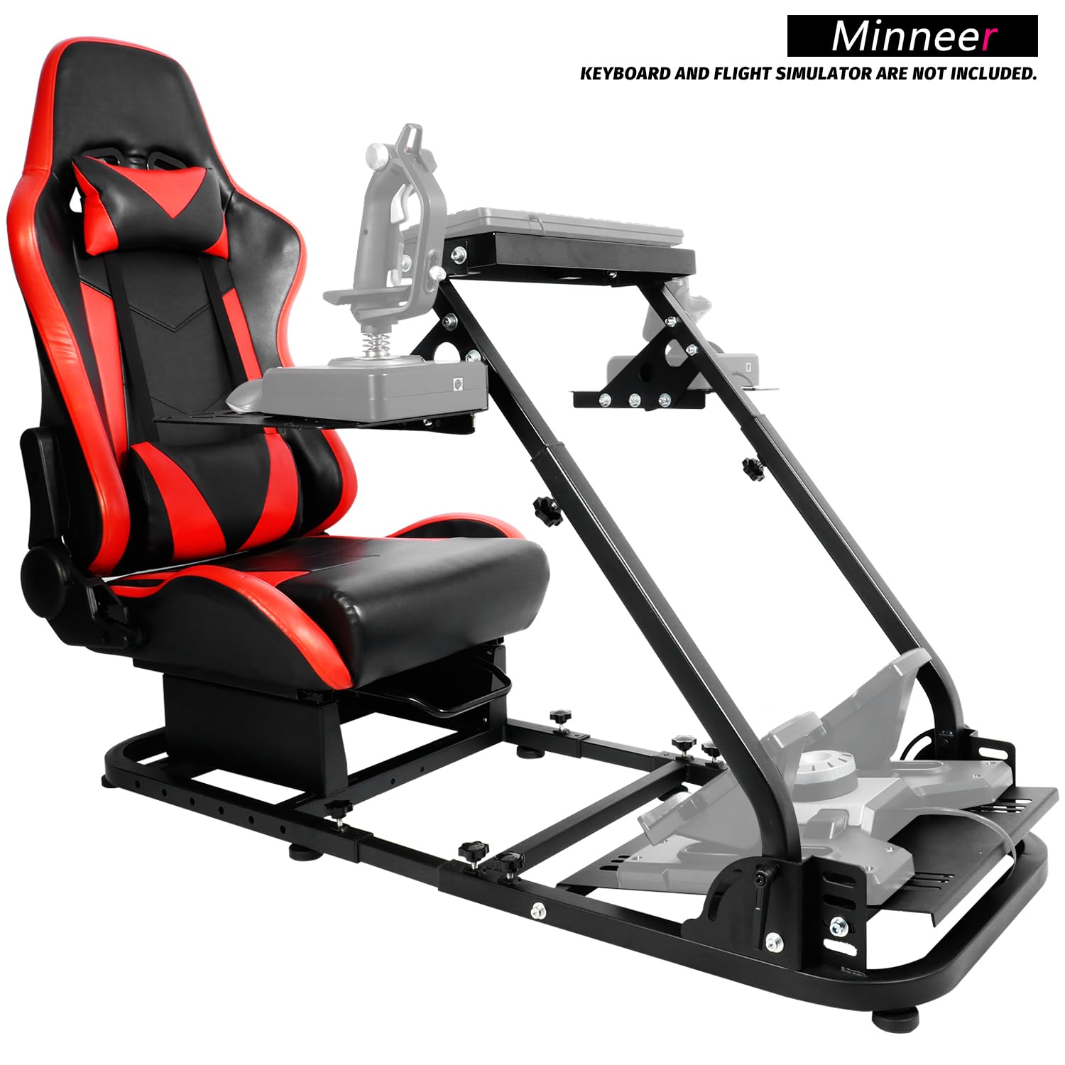 Minneer Foldable Racing Flight Simulation Cockpit with Red Seat Fit for Logitech/Thrustmaster/Fanatec X56 X52 G29 G920 T248,Double Levers Drive Gaming Wheel Stand,Not Included Wheel, Pedal & Handbrake