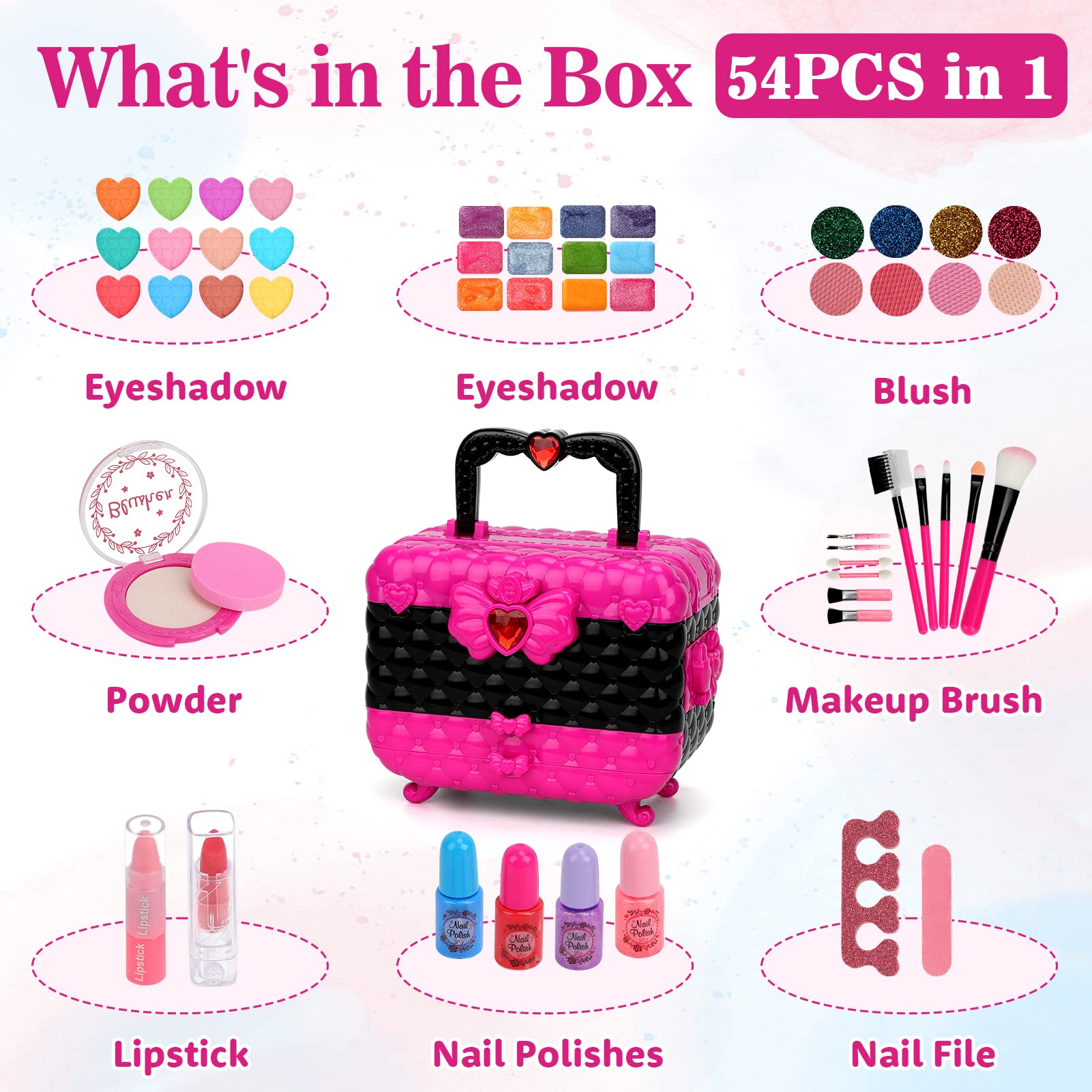 Kids Makeup Kit Girl Toys - Washable Makeup Kit for Kids Real Make up Set Little Girls Makeup for Kids Children Princess Toddlers Christmas Birthday Gift Presents Toys for Girls 3 4 5 6 7 8 Year Old