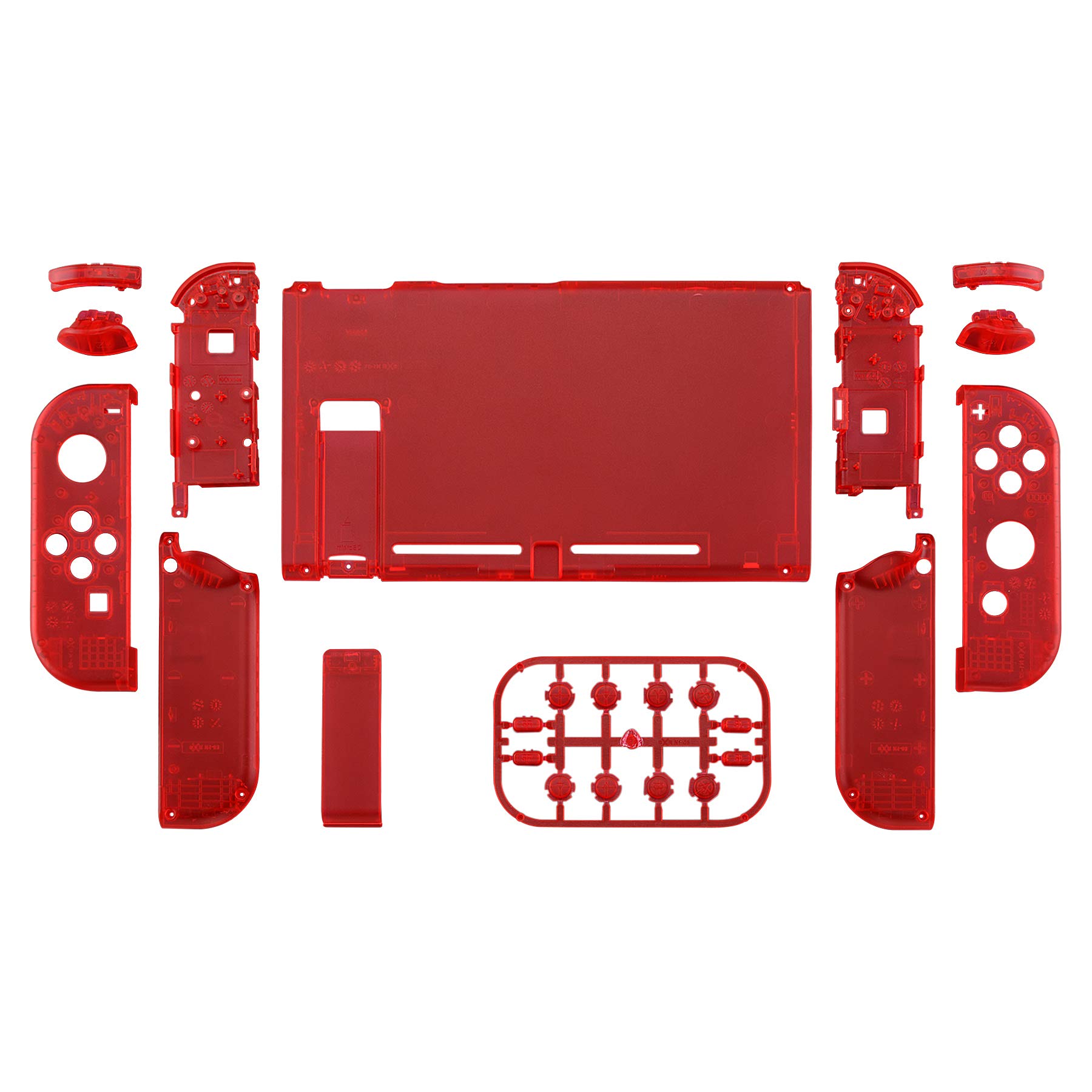 eXtremeRate Clear Red Front Back Plate for Nintendo Switch Console, NS Joycon Handheld Controller Housing with Full Set Buttons, Replacement Shell for Nintendo Switch - Switch NOT Included