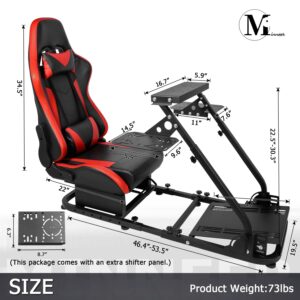 Minneer Foldable Racing Flight Simulation Cockpit with Red Seat Fit for Logitech/Thrustmaster/Fanatec X56 X52 G29 G920 T248,Double Levers Drive Gaming Wheel Stand,Not Included Wheel, Pedal & Handbrake