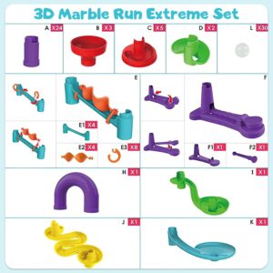 Marble Run for Kids Ages 4-8 - Maze Game DIY Educational Playset Birthday Gift for Ages 3+,Track Pipe Building Blocks Glass Marbles for Kids Birth Day Preschool, Toys for 3 Year Old Boys Christmas