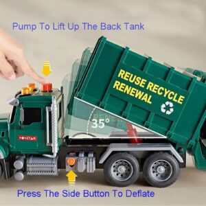 IYEAM 15" Big Garbage Truck Toy, Friction Powered Garbage Truck with Lights and Sounds, Kids Recycling Trash Truck with 3 Trash Cans, Boys & Girls Gifts