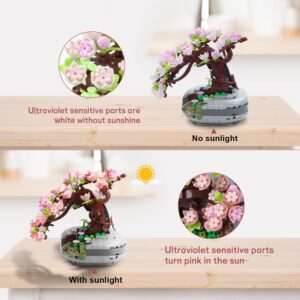 Waktuk Mini Bricks Sakura Bonsai Model Cherry Blossom Potted Plant Tree Building Block Kit 426 PCS, Mini Particle Simulation Flower Botanical Collection Construction Toy