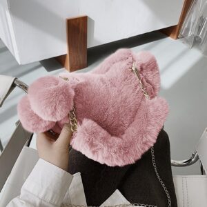 Women Girls Furry Heart Purse Fluffy Faux Fur Messenger Bag Small Shoulder Bags Cell Phone Case Holder Clutch, Halloween Christmas Cross Body Handbags