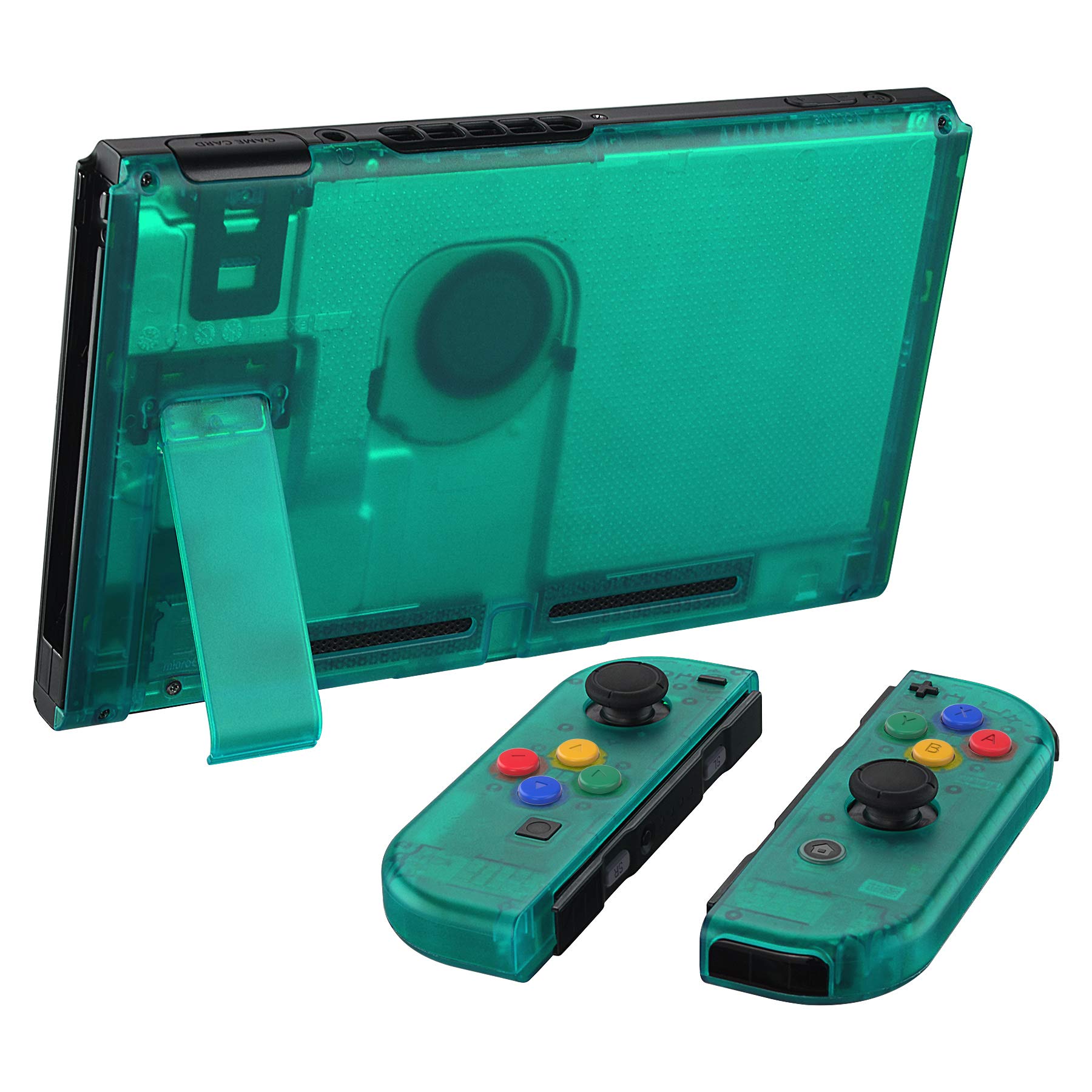 eXtremeRate Clear Emerald Green Front Back Plate for Nintendo Switch Console, NS Joycon Handheld Controller Housing with Colorful Buttons, Replacement Shell for Nintendo Switch - Switch NOT Included