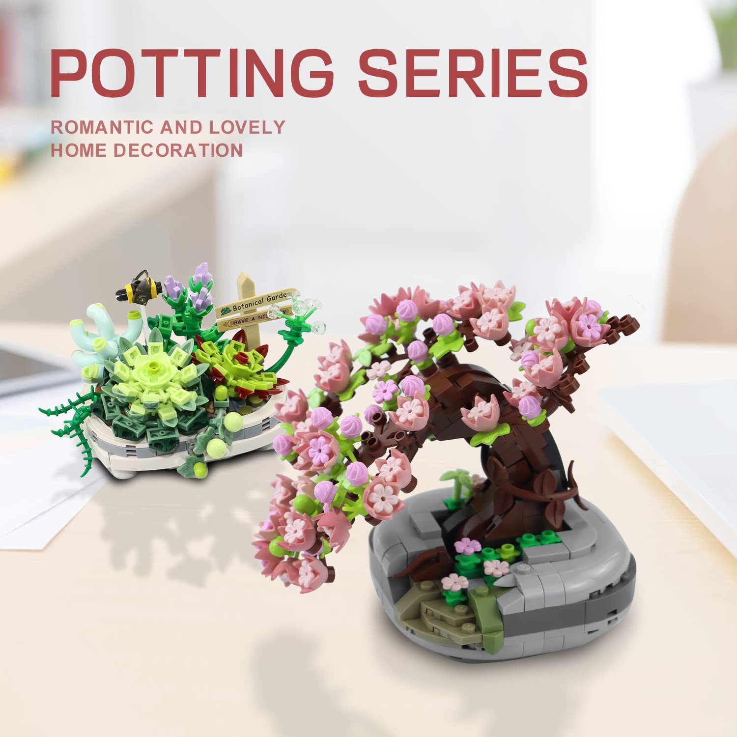 Waktuk Mini Bricks Sakura Bonsai Model Cherry Blossom Potted Plant Tree Building Block Kit 426 PCS, Mini Particle Simulation Flower Botanical Collection Construction Toy