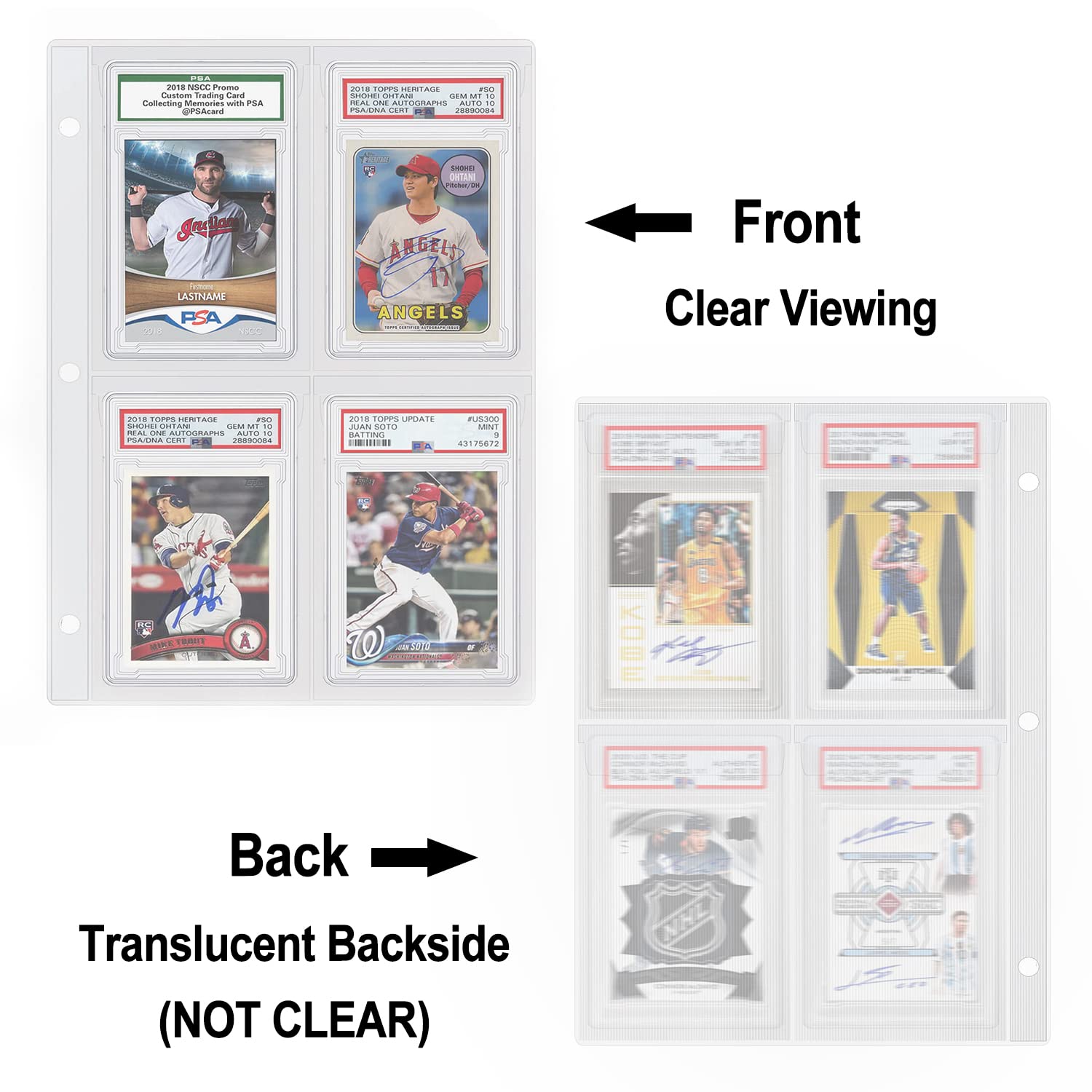 Graded Card Slab Binder Pages for Storage & Display, Compatible with 40 PSA, BGS, BCCG, CGC Graded Sports Cards, Also Fit One-Touch Magnetic Card Holders, 10 Pages (Card & Case Not Include)