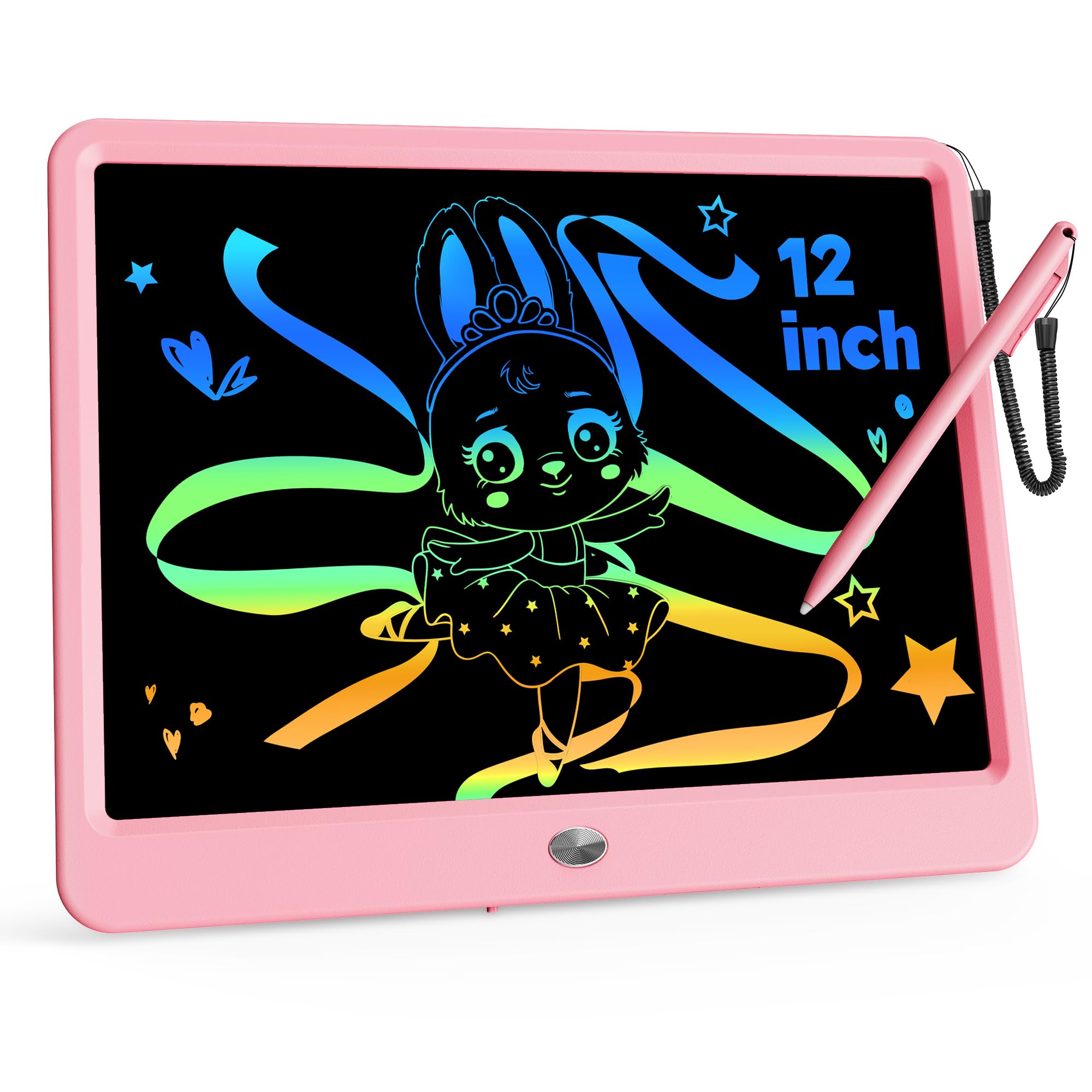 KOKODI 12 Inch LCD Writing Tablet with Anti-Lost Stylus, Erasable Doodle Board Colorful Toddler Drawing Pad, Car Travel School Games Toys for 3 4 5 6 7 8 Kids, Birthday Gift for Girls Boys Adults Pink