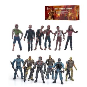 livelyou army men vs zombie action figure toys realistic battle scene zombie toys playset collections christmas halloween toys gifts decoration for boys adults kids (12pcs)