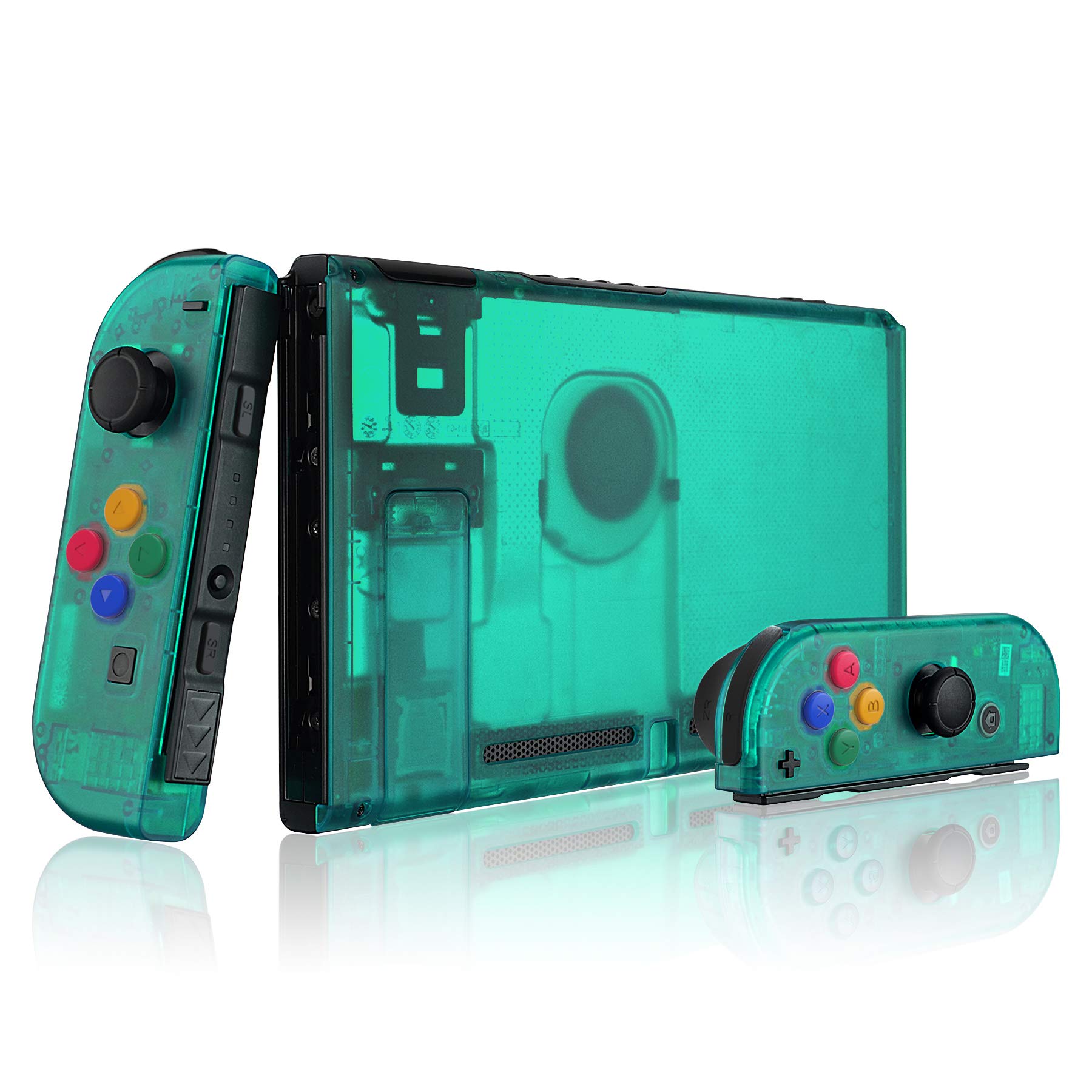 eXtremeRate Clear Emerald Green Front Back Plate for Nintendo Switch Console, NS Joycon Handheld Controller Housing with Colorful Buttons, Replacement Shell for Nintendo Switch - Switch NOT Included