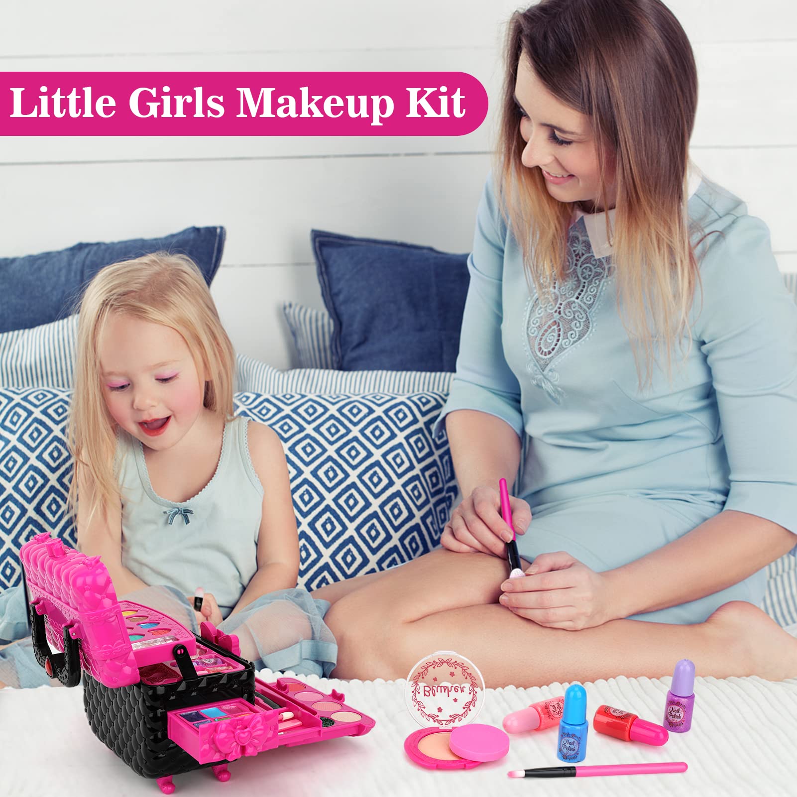 Kids Makeup Kit Girl Toys - Washable Makeup Kit for Kids Real Make up Set Little Girls Makeup for Kids Children Princess Toddlers Christmas Birthday Gift Presents Toys for Girls 3 4 5 6 7 8 Year Old