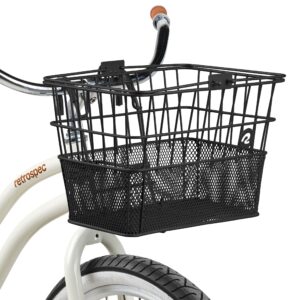 Retrospec Apollo Detachable Front Bike Basket Steel Half-Mesh with Integrated Detachable Hooks and Built-in Handle, Easy Assembly and Portability for Bicycles