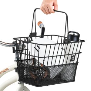 Retrospec Apollo Detachable Front Bike Basket Steel Half-Mesh with Integrated Detachable Hooks and Built-in Handle, Easy Assembly and Portability for Bicycles