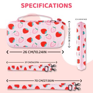 FANPL Carrying Case for Nintendo Switch and Switch OLED Accessories, Pink Strawberry Travel Case Bundle with Adjustable Shoulder Strap, Thumb Grips, Hard Switch Protective Case Cover Anti-scratch