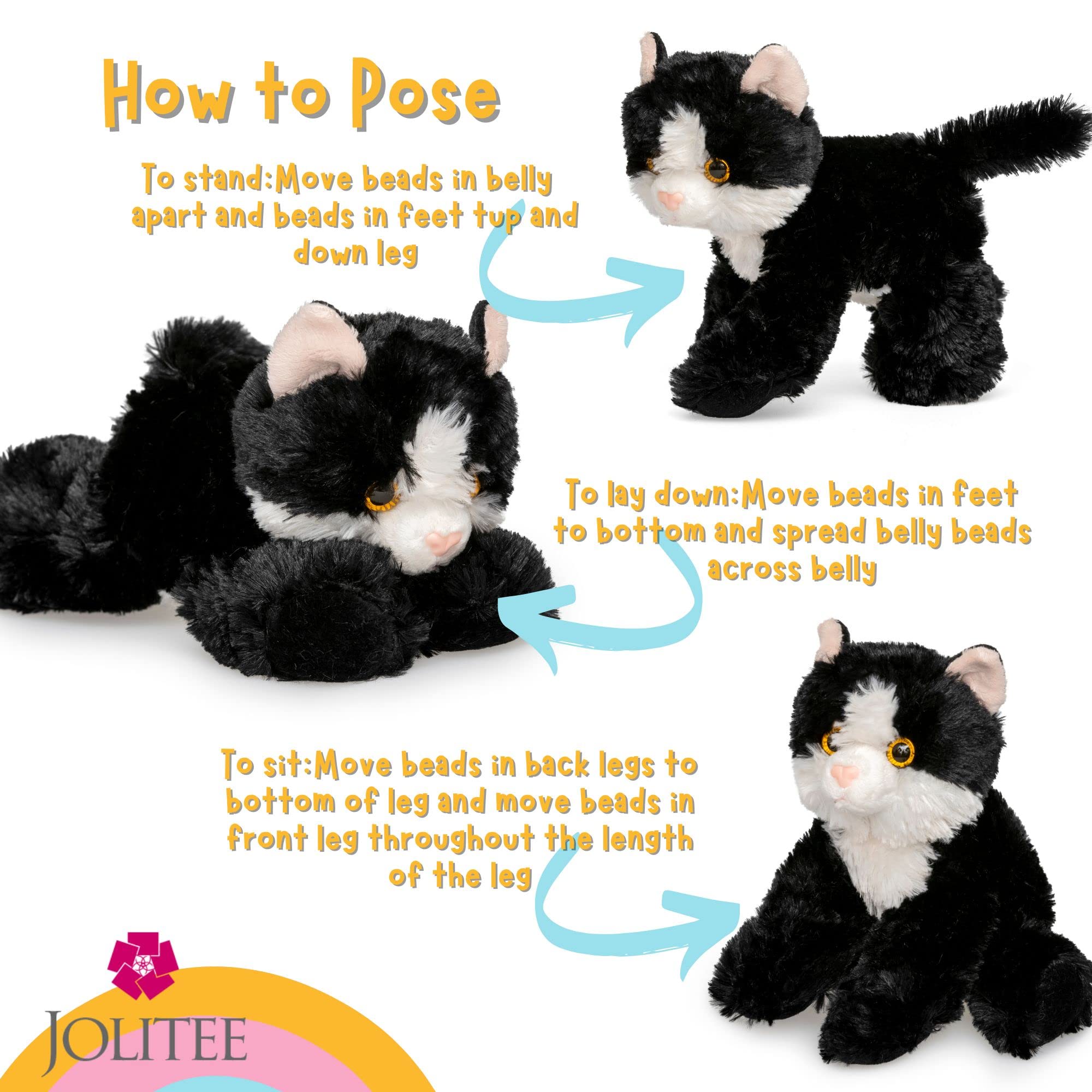 Jolitee Kitten Cat Collection Small Plush Stuffed Animal 8 inch (Tuxedo)