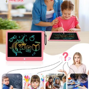 KOKODI 12 Inch LCD Writing Tablet with Anti-Lost Stylus, Erasable Doodle Board Colorful Toddler Drawing Pad, Car Travel School Games Toys for 3 4 5 6 7 8 Kids, Birthday Gift for Girls Boys Adults Pink