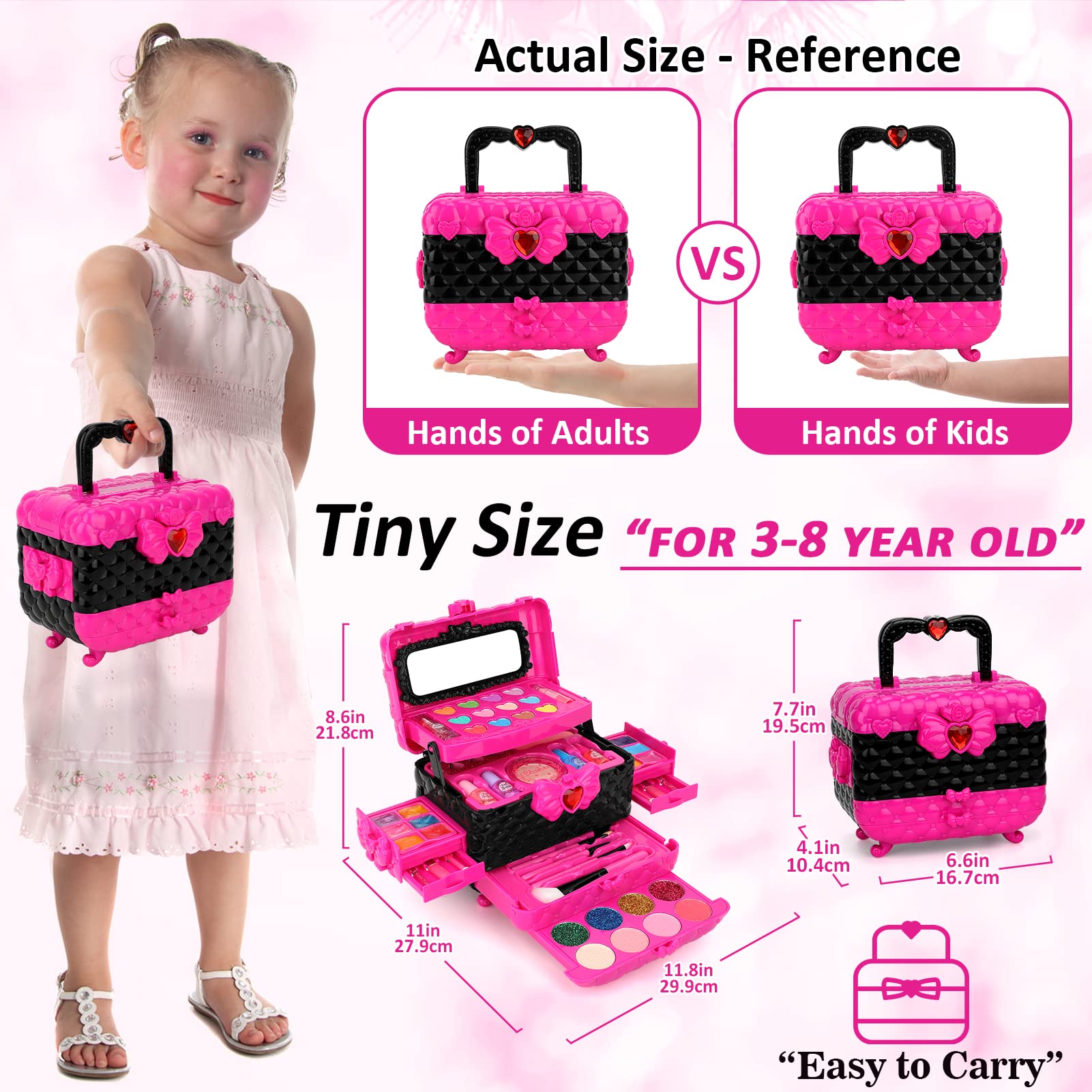 Kids Makeup Kit Girl Toys - Washable Makeup Kit for Kids Real Make up Set Little Girls Makeup for Kids Children Princess Toddlers Christmas Birthday Gift Presents Toys for Girls 3 4 5 6 7 8 Year Old