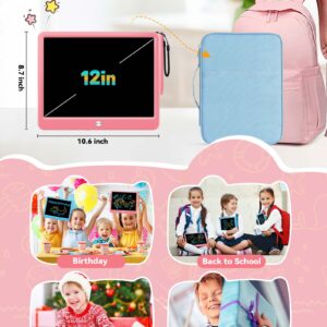 KOKODI 12 Inch LCD Writing Tablet with Anti-Lost Stylus, Erasable Doodle Board Colorful Toddler Drawing Pad, Car Travel School Games Toys for 3 4 5 6 7 8 Kids, Birthday Gift for Girls Boys Adults Pink