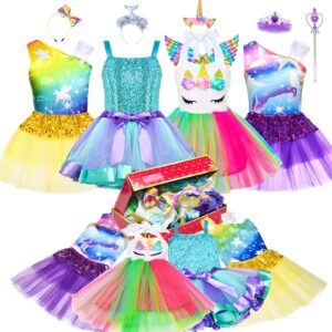 latocos girls princess dress up trunk dress up clothes for little girls unicorn mermaid pretend play costume set for toddlers ages 3-6 years