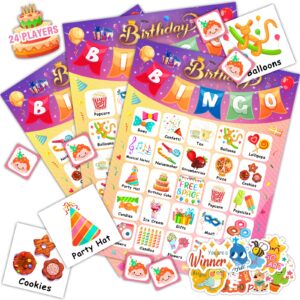 birthday bingo game for kids toddlers 24 players happy birthday bingo cards with 40pcs reward stickers school family party favors gifts classroom activities board game holiday