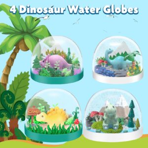 Karsspor Dinosaur Snow Globe Making Kit, 4 PCS Water Globe Kit with 4 Different Dinosaur Toys, Make Creative Dinosaur Arts and Crafts, Great Gifts for Girls and Boys Ages 4-6-8-12