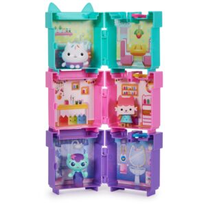 gabby's dollhouse, 3 clip-on playsets, with cakey, baby box and mercat toy figures and dollhouse accessories, kids toys for ages 3 and up