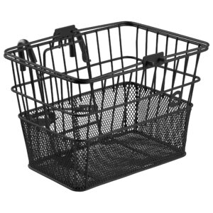 retrospec apollo detachable front bike basket steel half-mesh with integrated detachable hooks and built-in handle, easy assembly and portability for bicycles