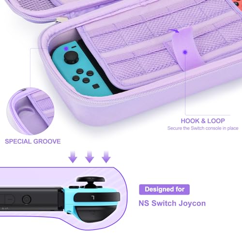 innoAura Switch Case for NS Switch 19 in 1 Switch Accessories Bundle with Switch Carrying Case, Switch Game Case, Switch Screen Protector, Switch Stand, Switch Thumb Grips (Purple)