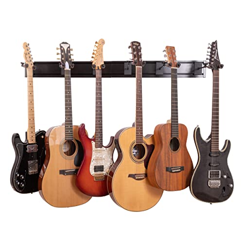 Guitar Lab Guitar Wall Mount - Guitar Rack for Multiple Guitars - 6 Adjustable Rubber Cradles - Guitar Wall Hangers for Electric, Bass, Acoustic - 6 Guitar Wall Rack - Guitar Holder Wall Mount