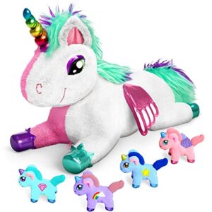 MindSprout Unicorn Mommy Stuffed with 4 Babies Inside her Tummy, for Girls 3 4 5 6 7 8 Years Old, Best Birthday Gifts, Animals Toy