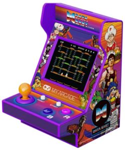 my arcade data east hits pico player - game for kids and adults, 3.75" fully playable portable tiny arcade machine with 108 retro games, 2" screen color display, battery powered, purple, small