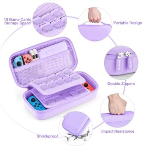 innoAura Switch Case for NS Switch 19 in 1 Switch Accessories Bundle with Switch Carrying Case, Switch Game Case, Switch Screen Protector, Switch Stand, Switch Thumb Grips (Purple)